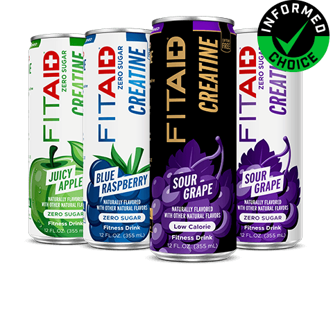 Cans of FITAID RX, FITAID RX Zero, FITAID RX Zero Blue Raspberry, FITAID RX Zero Juicy Apple