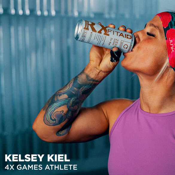 Kelsey Kiel drinking a can of FITAID RX Zero.