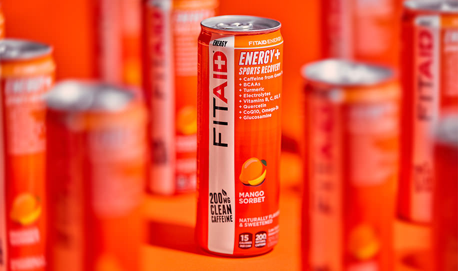 Several cans of FITAID Energy Mango Sorbet.