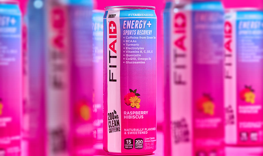 Several cans of FITAID Energy Raspberry Hibiscus.