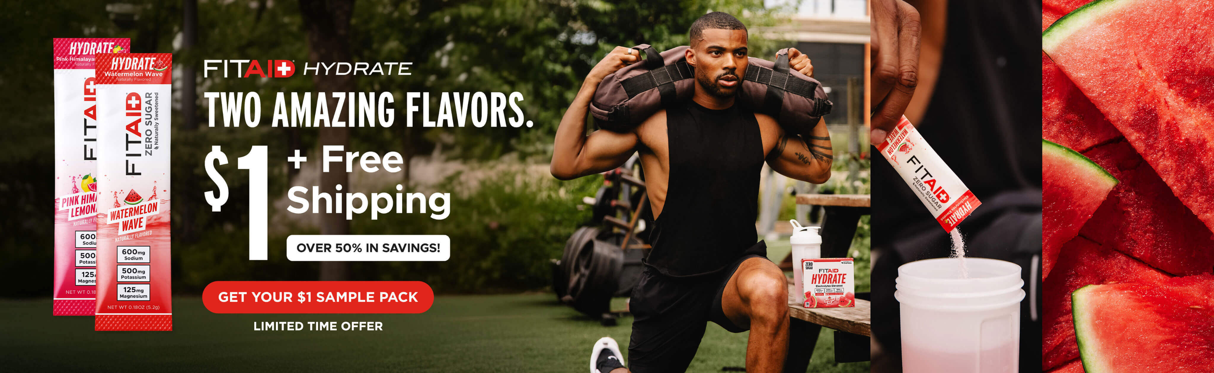 FITAID Hydrate two amazing flavors. $1 + free shipping over 50% in savings!