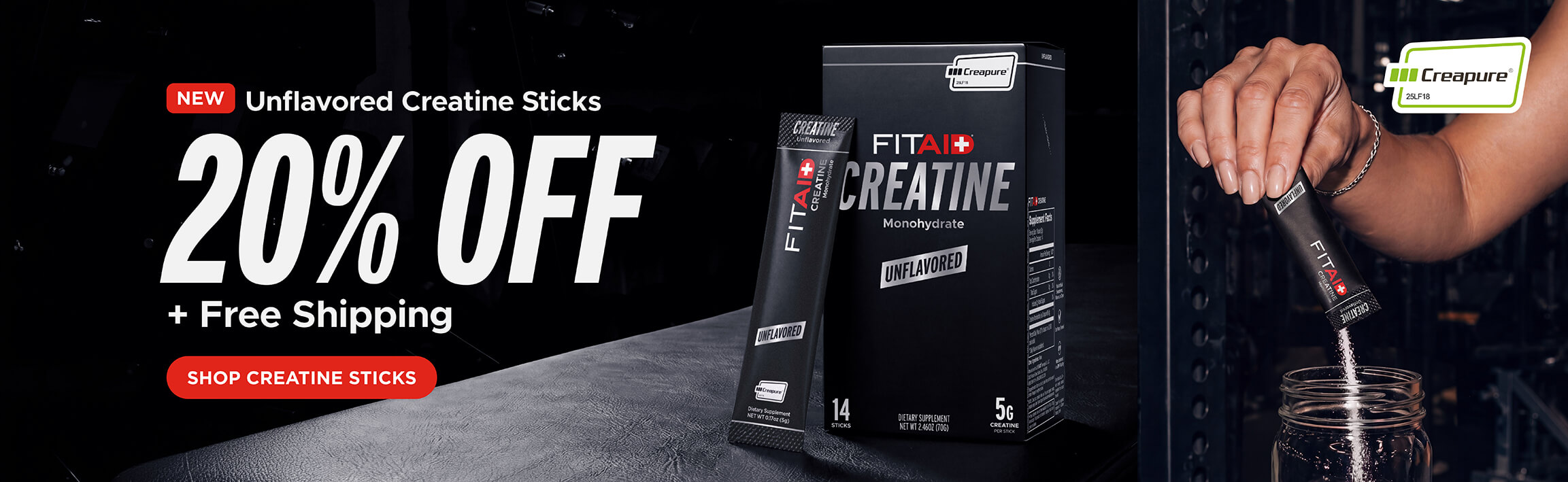 New! Unflavored Creatine Sticks 20% OFF + Free Shipping.