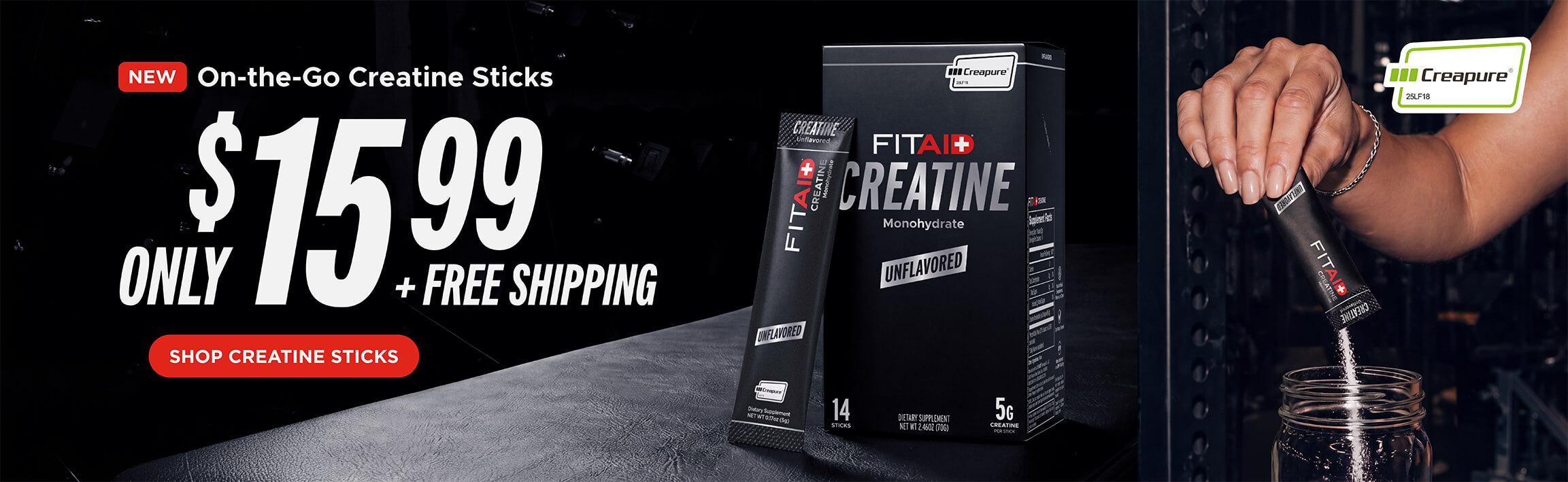 New! Unflavored Creatine Sticks 20% OFF + Free Shipping.